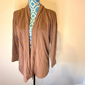 True Women's Brown Solid Knit Open Front Cardigan Sweater Long Sleeve Size S